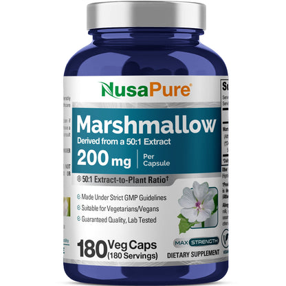 NusaPure Marshmallow Root 50:1 Extract, 200 mg Per Veggie Caps 180 Count (Non-GMO, Vegan) Bioperine