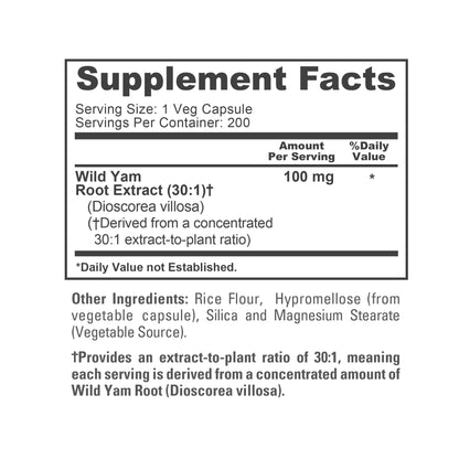 NusaPure Wild Yam Root 30:1 Extract, 100 mg 200 Vegan Capsules - Women’s Health & Hormonal Balance - Non-GMO, Vegan