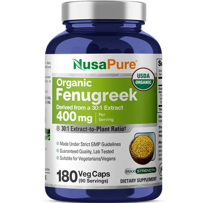 NusaPure Fenugreek Seed 30:1 Extract, 400 mg per Serving, 180 Veggie Capsules – Herbal Supplement – Non-GMO, Vegan