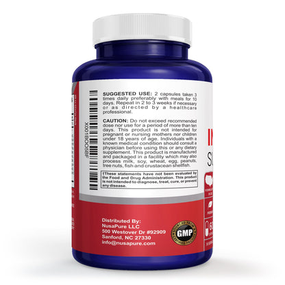 NusaPure Intestinal Support for Humans (Non-GMO), Wormwood, Garlic, Black Walnut Hull, 60 Capsules