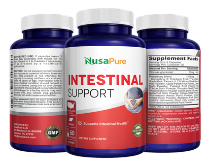 NusaPure Intestinal Support for Humans (Non-GMO), Wormwood, Garlic, Black Walnut Hull, 60 Capsules