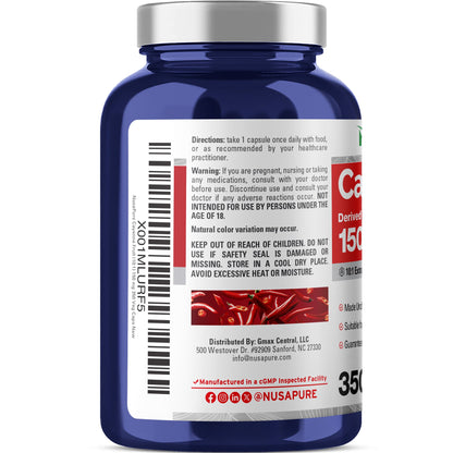 NusaPure Cayenne Pepper 150mg Per Caps, 350 Veggie Capsules Vegan Vegetarian, Non-GMO