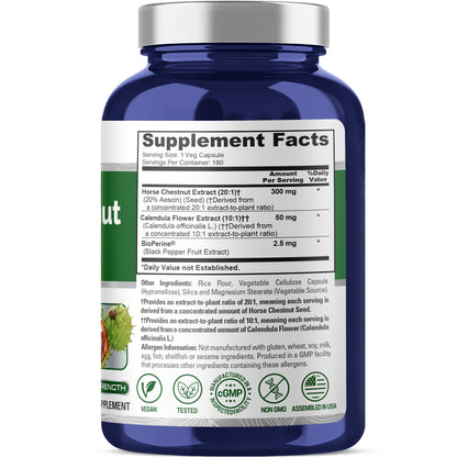 NusaPure Horse Chestnut 20:1 Extract, 300 mg 180 Veggie Caps Non-GMO, Vegan, BioPerine, Calendula Flower
