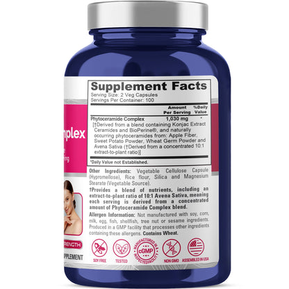 NusaPure Phytoceramide Complex 10:1 Extract, 1030 mg 200 Veggie Capsules (Non-GMO) Bioperine