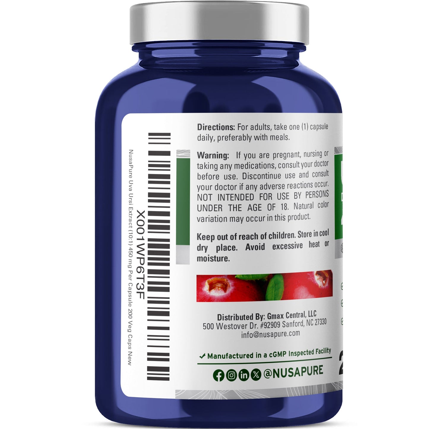 NusaPure Uva Ursi 10:1 Extract, 450 mg 200 Vegetarian caps (Non-GMO, Vegan) Bearberry