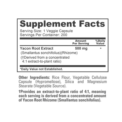 NusaPure Yacon Root Extract 500mg 200 Vegetarian Capsules (Extract 4:1, Non-GMO, Vegan)