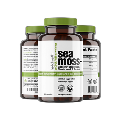Organic Irish Sea Moss, Organic Bladderwrack, Organic Burdock & Bioperine capsules