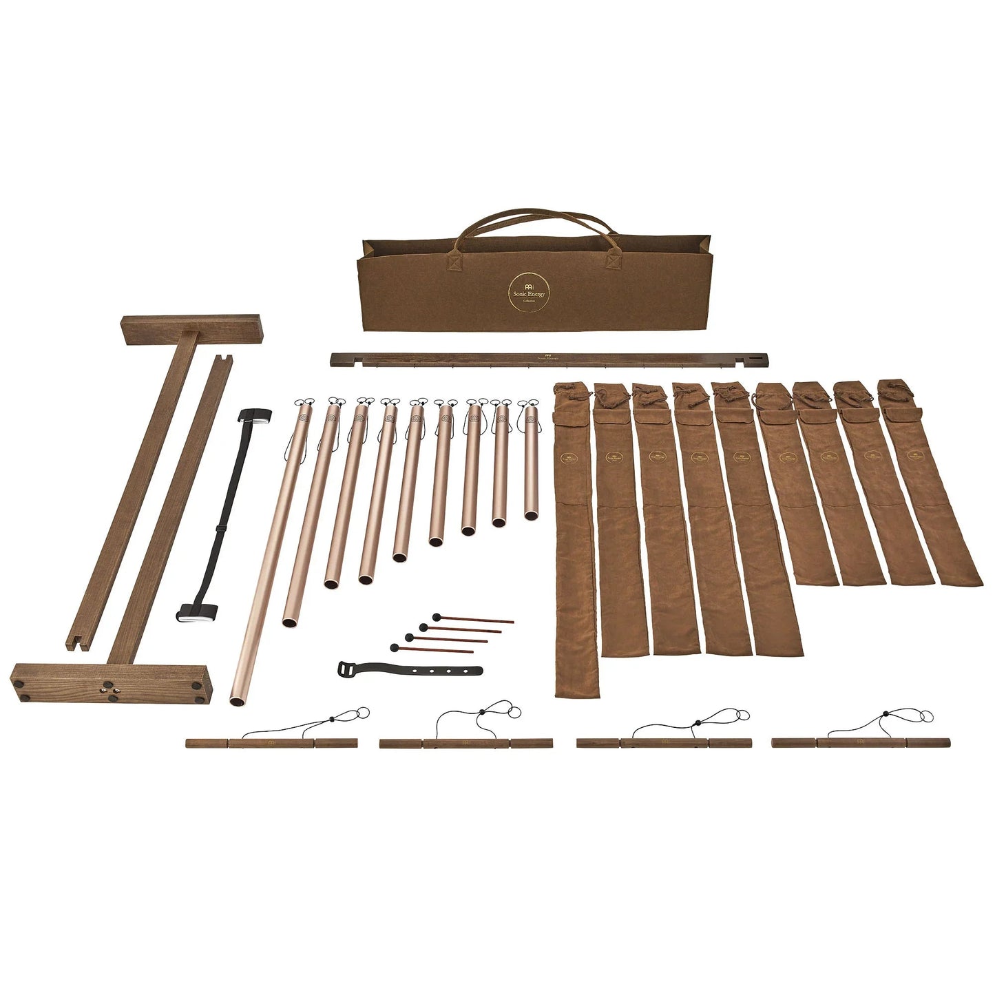 9-Piece Sound Bath Tube Chimes Solfeggio Set, Champagne Gold