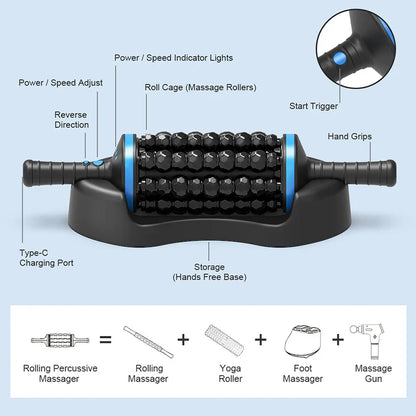 Cordless 360° Rolling Percussive Body Massager – USB-C Rechargeable 5-Speed Handheld Muscle Relaxer for Back, Legs & Feet