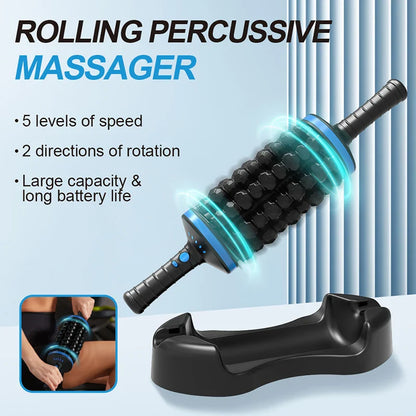 Cordless 360° Rolling Percussive Body Massager – USB-C Rechargeable 5-Speed Handheld Muscle Relaxer for Back, Legs & Feet