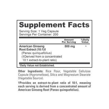 NusaPure American Ginseng 10:1 Extract, 500 mg - 200 Veggie Capsules (Vegetarian, Non-GMO, Vegan)
