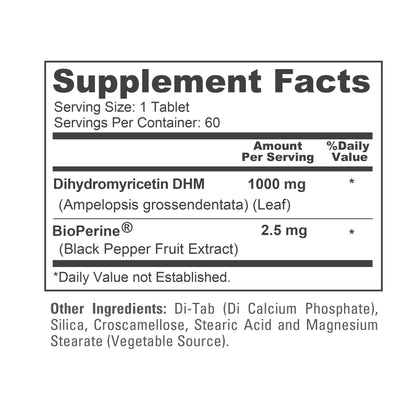 NusaPure Dihydromyricetin (DHM) 1,000mg 60 Veggie Tablets (No GMO & 100% Vegetarian)