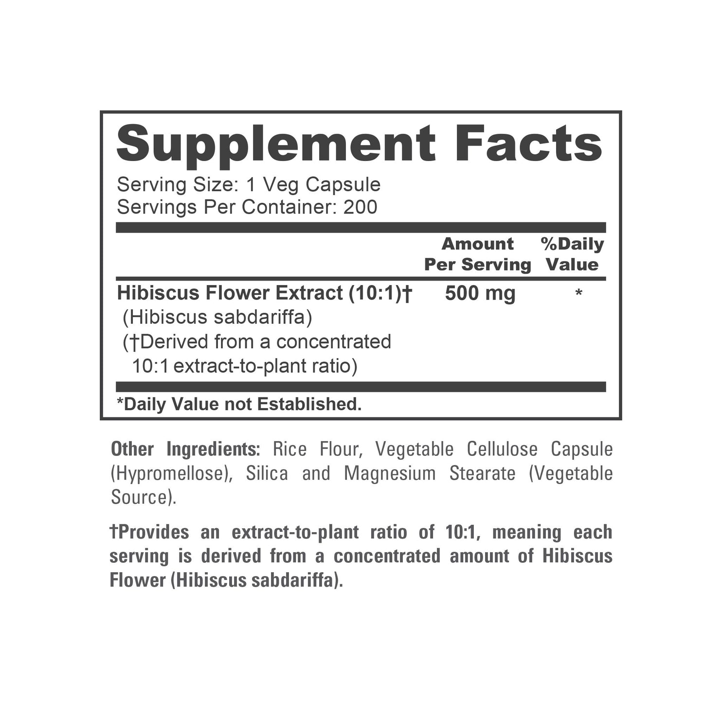 NusaPure Hibiscus Flower 10:1 Extract, 500 mg 200 Vegetarian Caps (Non-GMO, Vegan)