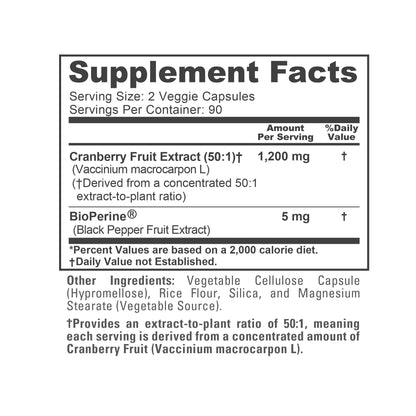 NusaPure Cranberry 1,200 mg 180 Veg Caps (Bioperine, Non-GMO, Vegan)