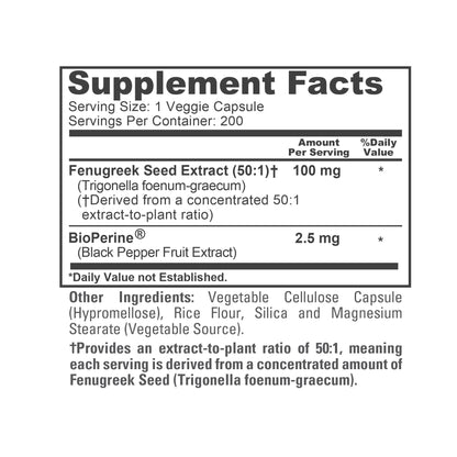 NusaPure Fenugreek Capsules, 50:1 Extract, 100 mg, 200 Veggie Caps, Non-GMO, Vegan