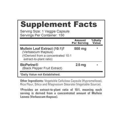 NusaPure Mullein Leaf Capsules 10:1 Extract, 500 mg per Veggie Caps - 150 Count - Verbascum Thapsus (Non-GMO, Vegan) Dietary Supplement