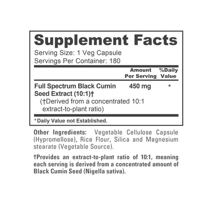 NusaPure Full Spectrum Black Cumin Seed 10:1 Extract, 450 mg 180 Veggie Powder Caps Non-GMO, Vegan Non-Oily
