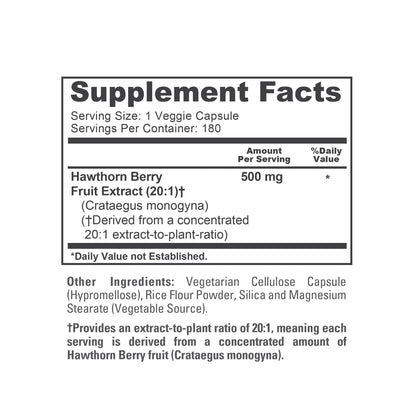NusaPure Hawthorn Berry 20:1 Extract, 500 mg 180 Veg Caps, Suitable for Vegetarians, Vegan, Non-GMO Dietary Supplement