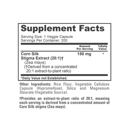 NusaPure Corn Silk Extract 150 mg per Caps - 200 Veggie Caps (100% Vegetarian, Non-GMO, Extract 20:1, Vegan)
