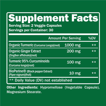 Organic Turmeric + Ginger 60 Capsules