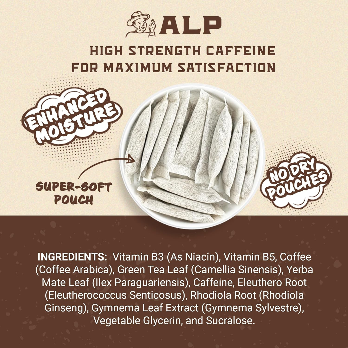 ALP Supply Co - Coffee Break Caffeine Pouches - 5 Pack, 15 Pouches Each | Includes 50mg Caffeine Per XL Pouch, Coffee Flavor