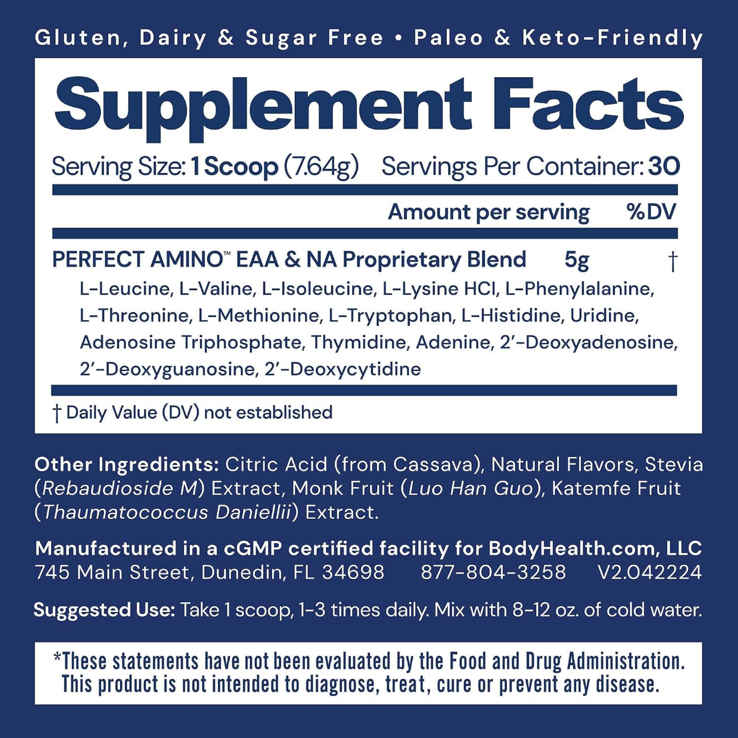 BodyHealth PerfectAmino Powder - BCAA and EAA Powder for Pre and Post Workout - Lemon Lime