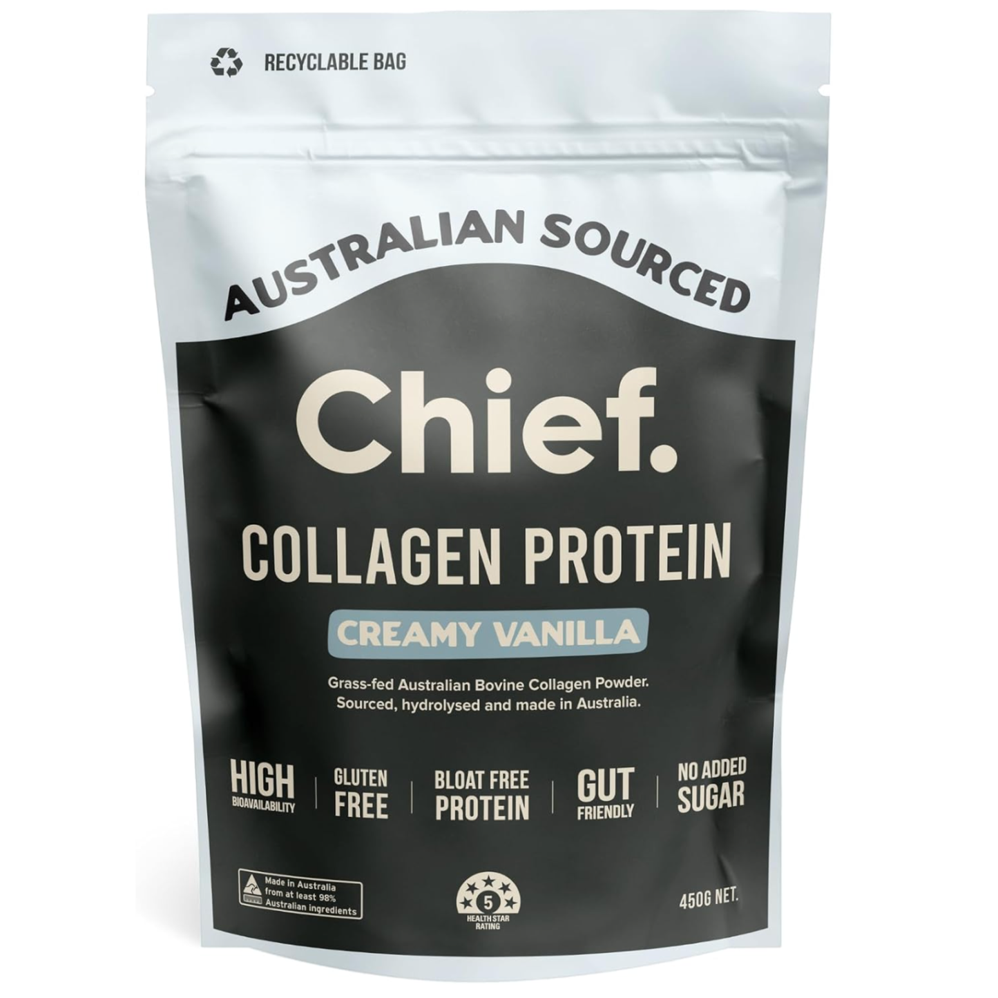 Chief. Collagen Protein Powder, Creamy Vanilla Flavour, 100% Organic Grass-Fed Aussie Beef