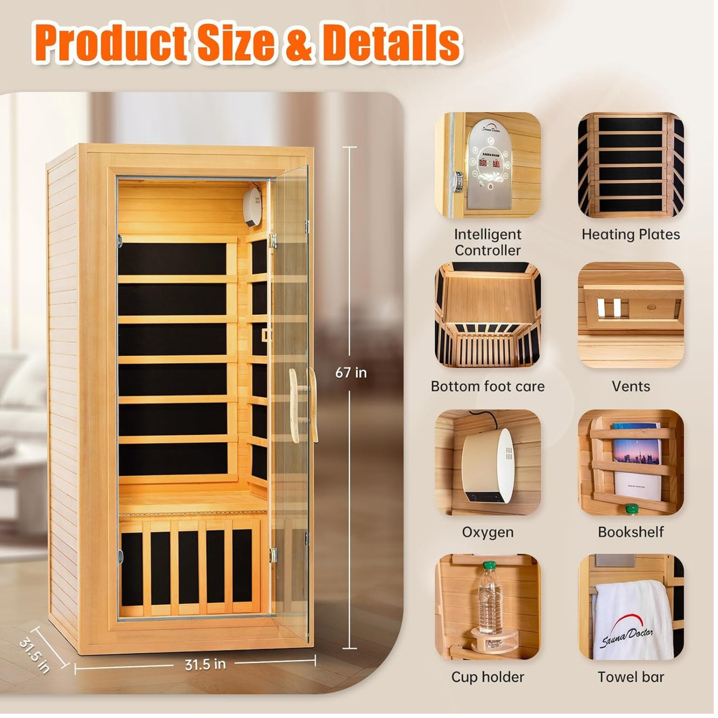 Sauna Doctor 1180W Infrared Sauna for Home, 1 Person Indoor Dry Sauna with 7 Graphene Heating Plates & Foot Care