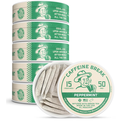 ALP Supply Co - Peppermint Caffeine Pouches - 5 Pack, 15 Pouches Each | Includes 50mg Caffeine Per XL Pouch, Peppermint Flavor