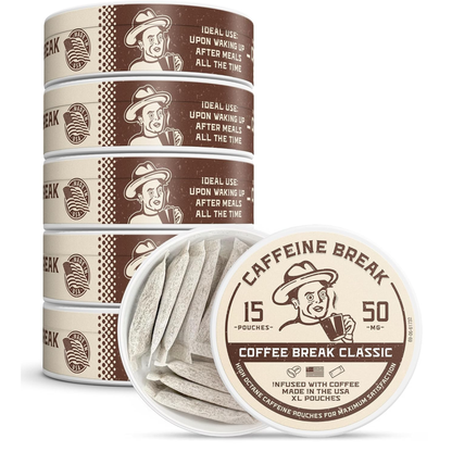 ALP Supply Co - Coffee Break Caffeine Pouches - 5 Pack, 15 Pouches Each | Includes 50mg Caffeine Per XL Pouch, Coffee Flavor
