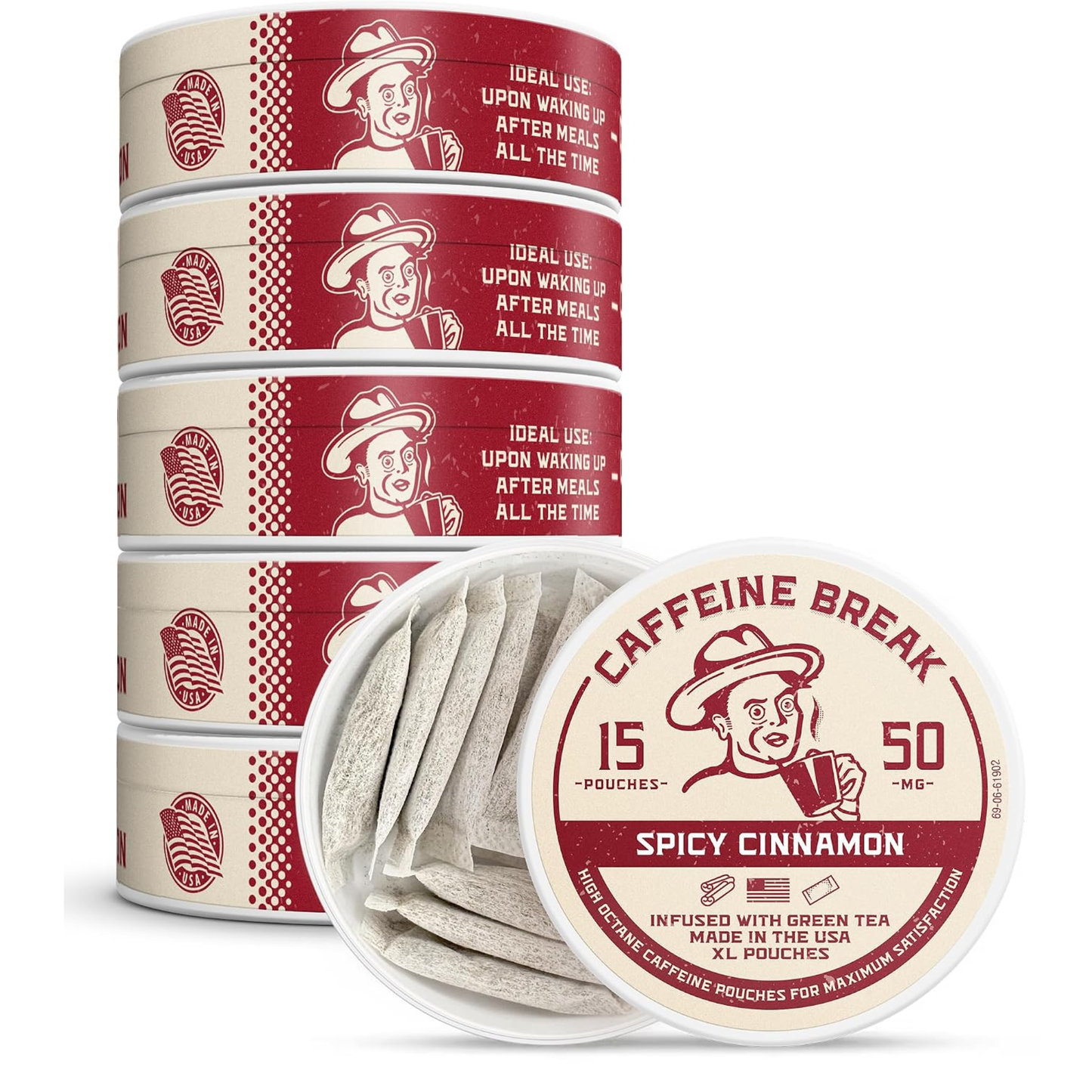 ALP Supply Co - Spicy Cinnamon Caffeine Pouches - 5 Pack, 15 Pouches Each | Has 50mg Caffeine Per XL Pouch, Spicy Cinnamon Flavor