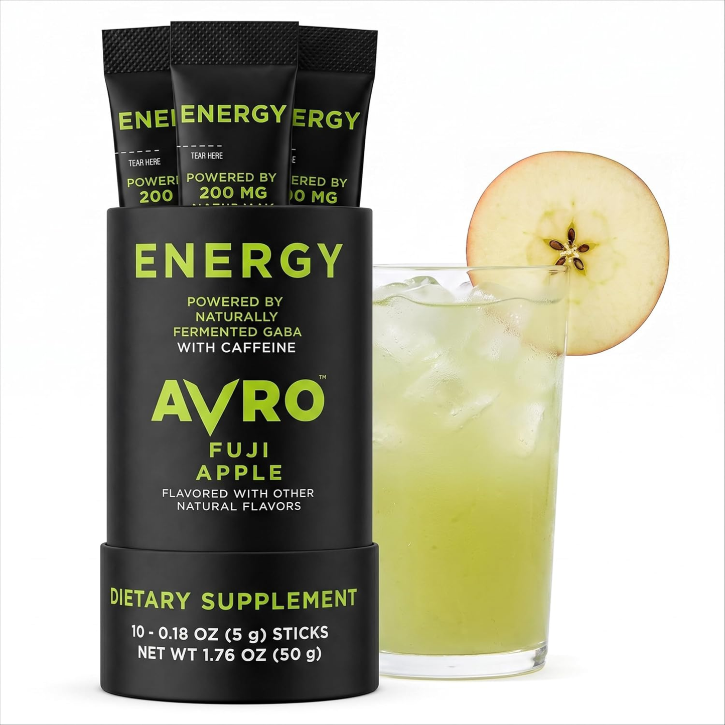 AVRO Energy Fuji Apple Drink Mix with 200mg PharmaGABA, 10 Count