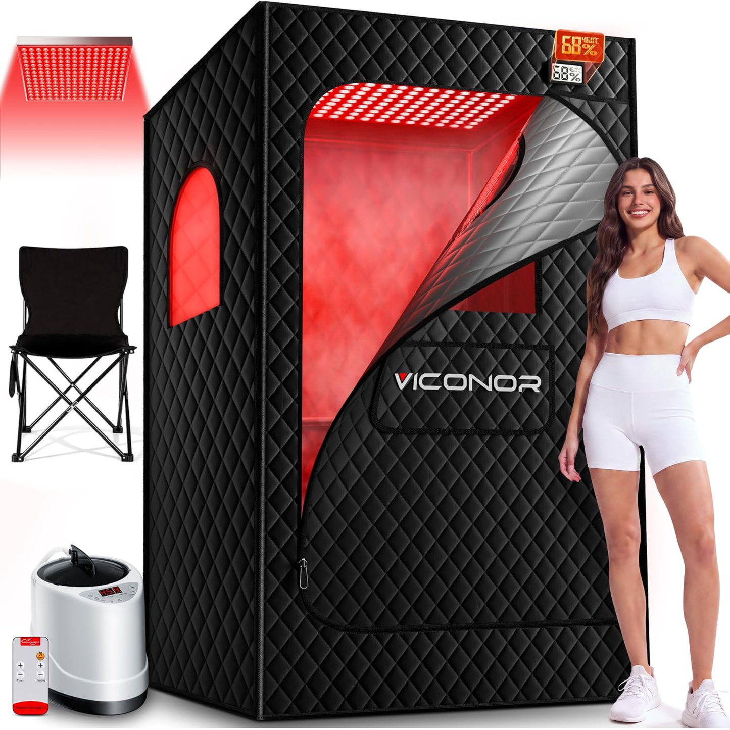 Viconor Infrared Sauna Box, Portable Steam Infrared Sauna with Red Light Therapy for Body, Sauna Tent