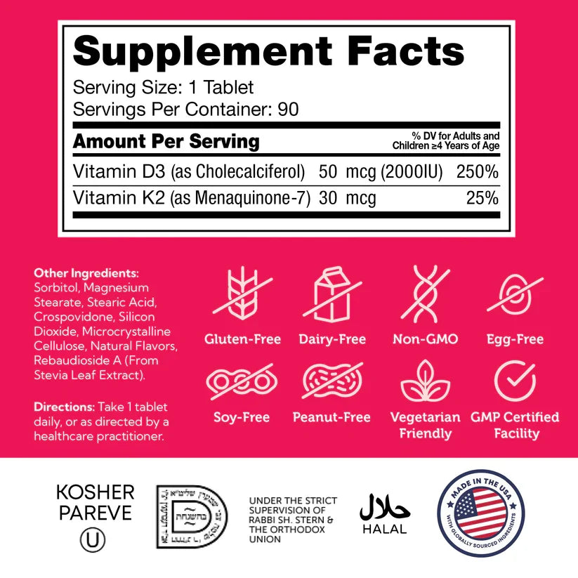 Zahler Junior D3 & K2™ – Children’s D3 & K2 Formula | Supports Bone Density & Calcium Absorption | 90 Chewable Tablets