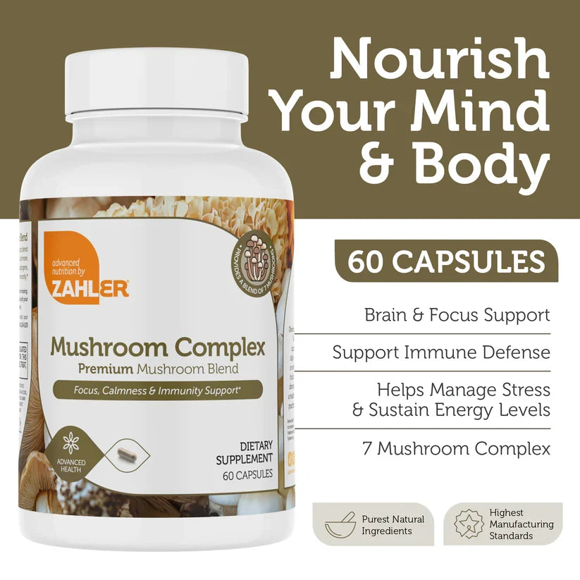 Zahler Mushroom Complex™ – Premium 7-Mushroom Blend | Focus, Calmness & Immunity Support | 60 Capsules