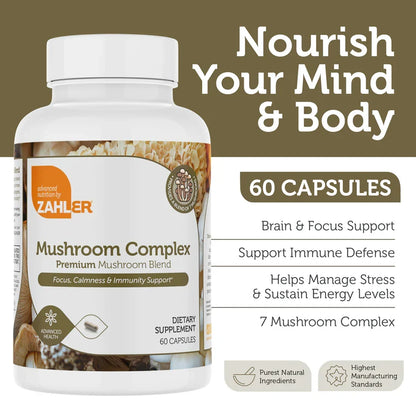Zahler Mushroom Complex™ – Premium 7-Mushroom Blend | Focus, Calmness & Immunity Support | 60 Capsules