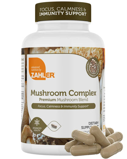 Zahler Mushroom Complex™ – Premium 7-Mushroom Blend | Focus, Calmness & Immunity Support | 60 Capsules
