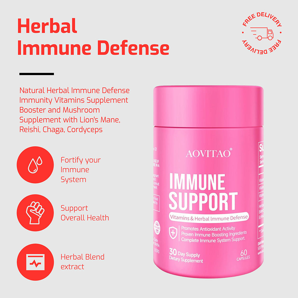 Natural Herbal Immune Defense Immunity Vitamins Supplement Booster And Mushroom Supplement With Lion's Mane, Reishi, Chaga, Cordyceps, Turkey Tail & More