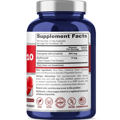 NusaPure CoQ10 400mg 100 Veggie Caps (Vegan, Non-GMO) Coenzyme Q10 Supplement, Antioxidant COQ-10 Enzyme, Coq 10
