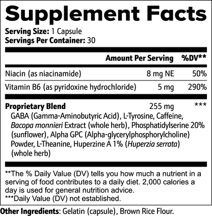 Brain Alpha™ – Daily Cognitive Support | Focus, Memory & Reaction Time | Bacopa, Alpha GPC & Huperzine A | 30 Caps