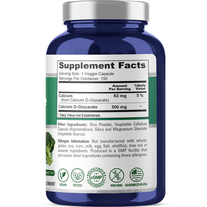 NusaPure Calcium D-Glucarate 500 mg 150 Veggie Caps, Vegan, Non-GMO, Gluten-Free