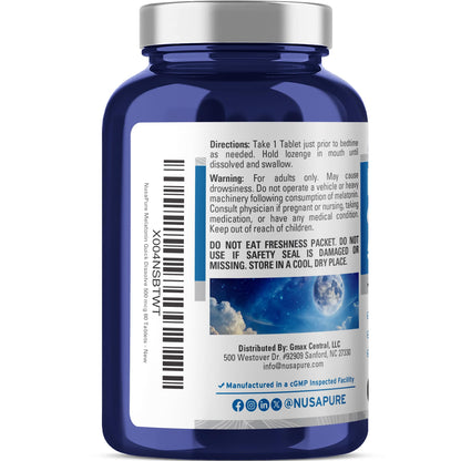 NusaPure Melatonin Quick Dissolve 500 mcg Per 60 Tablets Dietary Supplement Vegan, Non-GMO