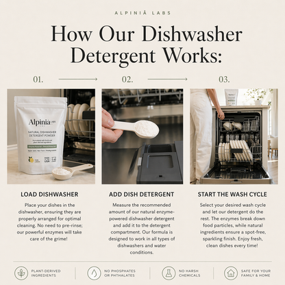 Powerful Dishwasher Detergent with Enzymes — No Microplastics, No Residue