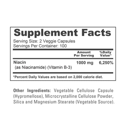 NusaPure Niacinamide 1000mg 200 Veggie Capsules (Non-GMO, Vegan) Flush Free