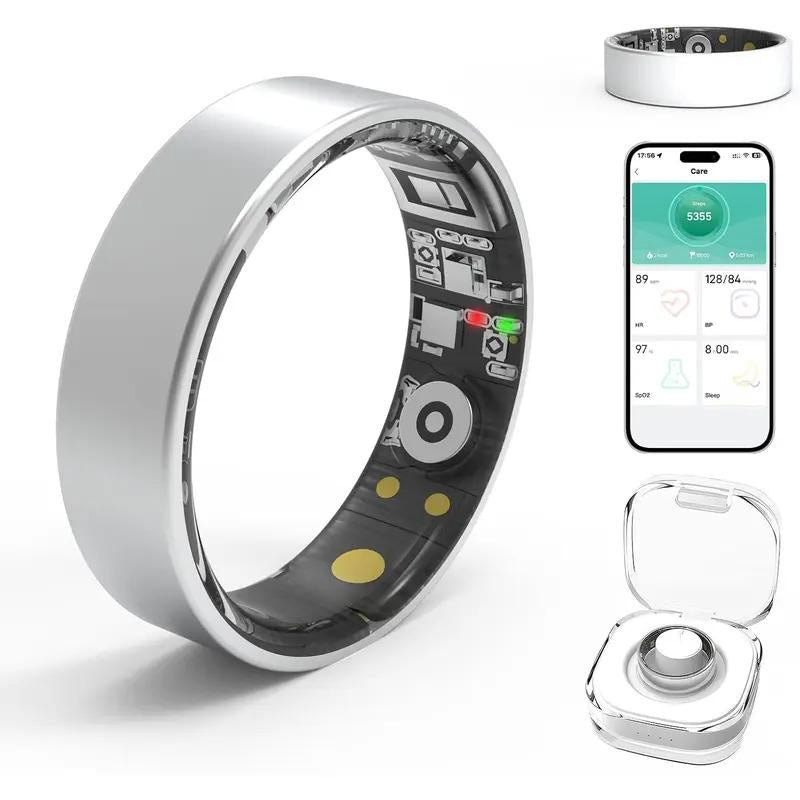 Smart Health Ring Fitness Tracker for Women Men Heart Rate Sleep Monitoring Step Counting IP68 Waterproof Activity Ring Compatible with Ios Android No Subscription