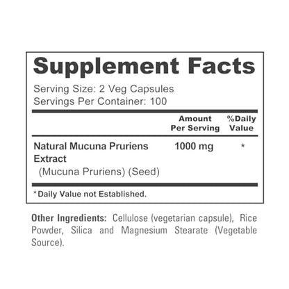 NusaPure Mucuna Pruriens 1000mg 200 Veggie Caps (Non-GMO, 100% Vegetarian, Vegan)