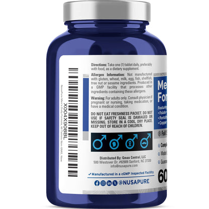 NusaPure Men’s Daily Formula – Full Spectrum Multivitamin with Vitamins A, C, D, E, K, B-Complex, Folate, Biotin, Minerals & Lycopene | 60 Tablets | Non-GMO
