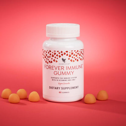 Forever Immune Gummy supplements blend of 10 vitamins and zinc with a naturally sweet tropical fruit flavor.