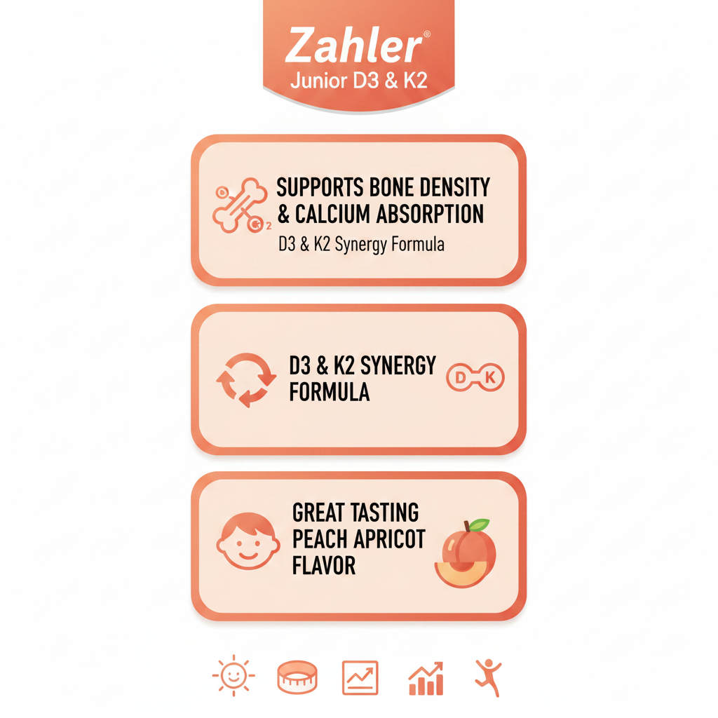 Zahler Junior D3 & K2™ – Children’s D3 & K2 Formula | Supports Bone Density & Calcium Absorption | 90 Chewable Tablets