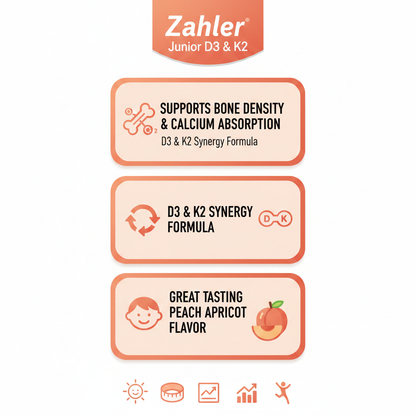 Zahler Junior D3 & K2™ – Children’s D3 & K2 Formula | Supports Bone Density & Calcium Absorption | 90 Chewable Tablets